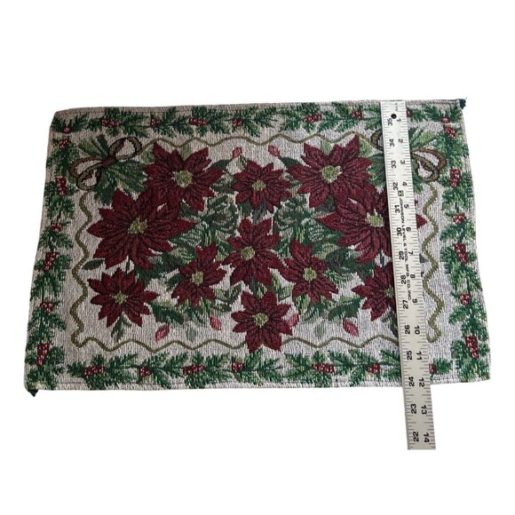 Vintage Red & Green Christmas Poinsettia Tapestry Placemat Set Of 4 - Picture 6 of 8